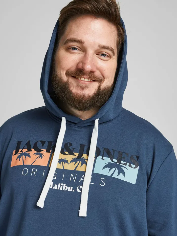 Sweatshirts JACK and JONES Mens TROPICAL PRINT PLUS SIZE HOODIE Blue Ensign Blue Casaul