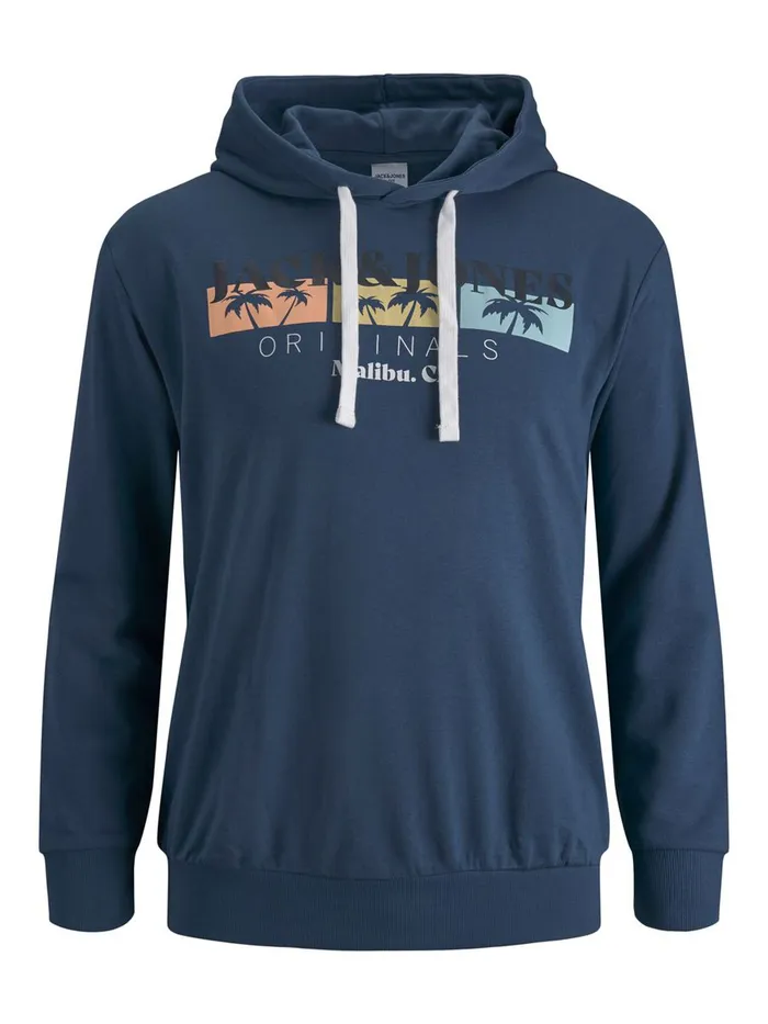 Sweatshirts JACK and JONES Mens TROPICAL PRINT PLUS SIZE HOODIE Blue Ensign Blue Casaul