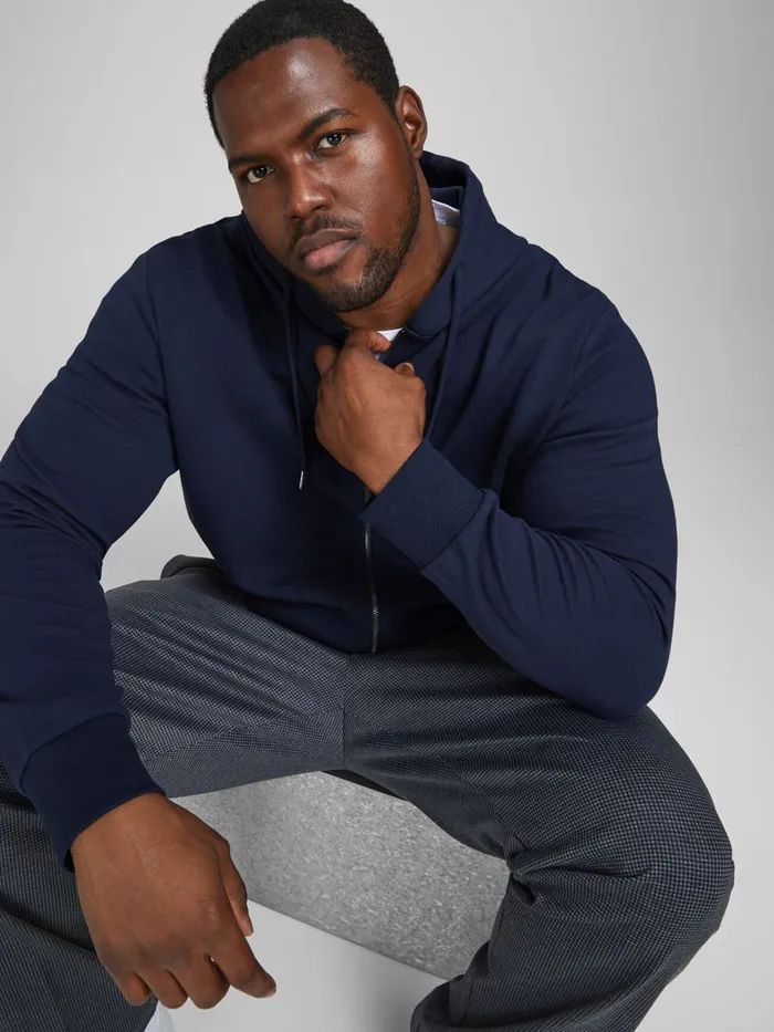 Sweatshirts JACK and JONES Mens ZIPPED THROUGH PLUS SIZE HOODIE Blue Navy Blazer Near Me