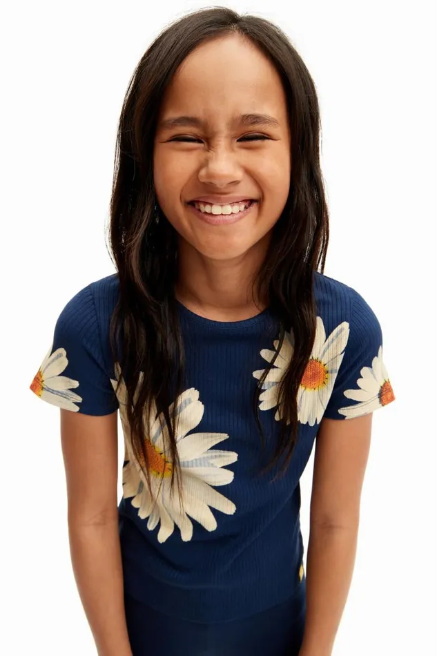 Tshirts And Shirts Kids Desigual Ribbed Daisy Tshirt Blue