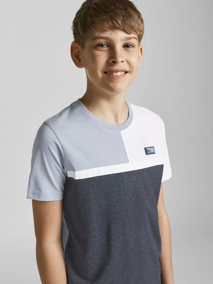 Tshirts JACK and JONES Junior BOYS COLOUR BLOCK TSHIRT Blue Dusty Blue For Sale