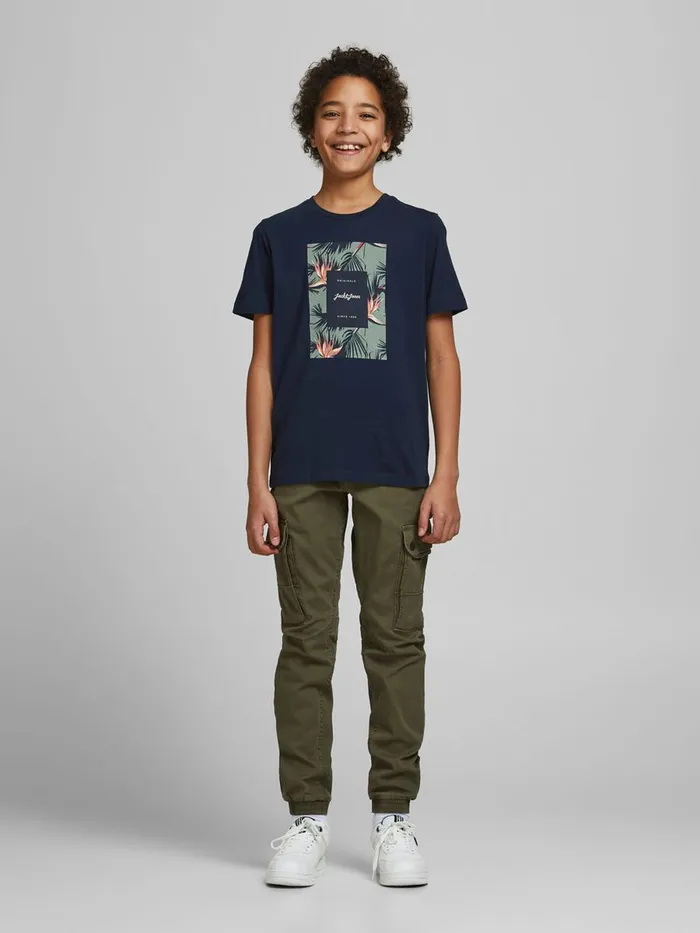 Tshirts JACK and JONES Junior BOYS SQUARE PRINT TSHIRT Blue Navy Blazer Gift Ideas