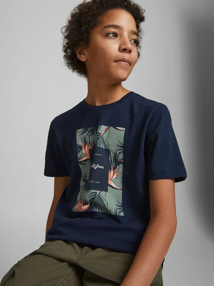 Tshirts JACK and JONES Junior BOYS SQUARE PRINT TSHIRT Blue Navy Blazer Gift Ideas