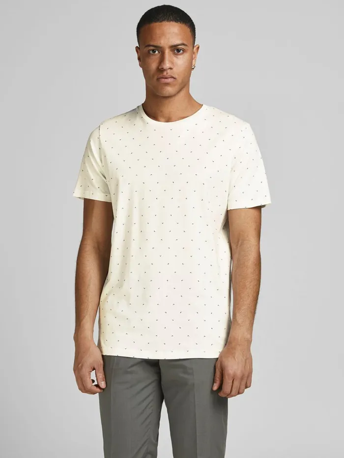 Tshirts JACK and JONES Mens ALLOVER PRINT CREW NECK TSHIRT White Egret For Sale Tshirts JACK and JONES Mens ALLOVER PRINT CREW NECK TSHIRT White Egret For Sale