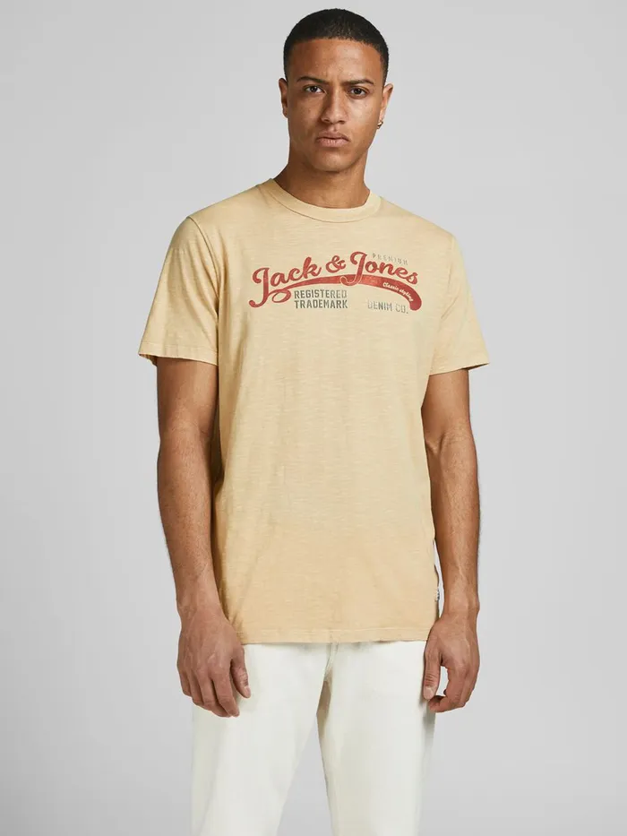 Tshirts JACK and JONES Mens CREW NECK LOGO TSHIRT Yellow Banana Crepe Gift for Friend Tshirts JACK and JONES Mens CREW NECK LOGO TSHIRT Yellow Banana Crepe Gift for Friend