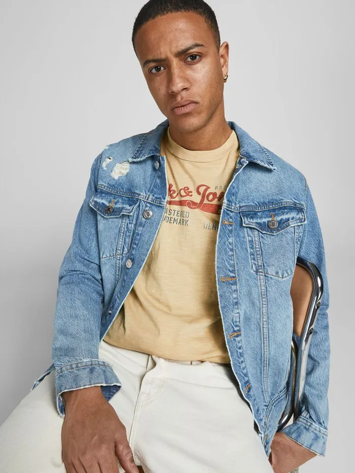 Tshirts JACK and JONES Mens CREW NECK LOGO TSHIRT Yellow Banana Crepe Gift for Friend