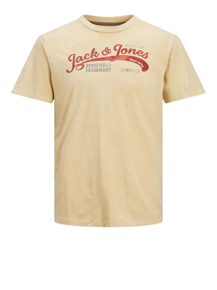 Tshirts JACK and JONES Mens CREW NECK LOGO TSHIRT Yellow Banana Crepe Gift for Friend