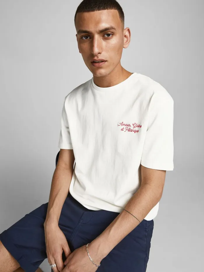 Tshirts JACK and JONES Mens FRENCH PRINT TSHIRT White Cloud Dancer Online