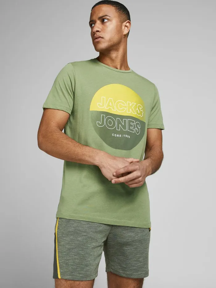 Tshirts JACK and JONES Mens OUTLINED LOGO PRINT TSHIRT Green Oil Green Cheap On Sale