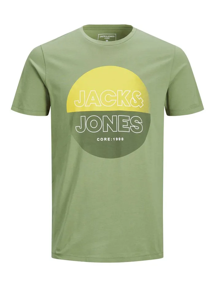 Tshirts JACK and JONES Mens OUTLINED LOGO PRINT TSHIRT Green Oil Green Cheap On Sale