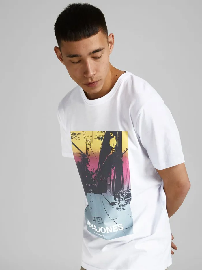 Tshirts JACK and JONES Mens PHOTO PRINT TSHIRT White White Gift for Friend