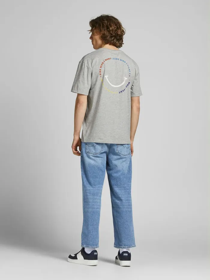 Tshirts JACK and JONES Mens PRIDE TSHIRT Grey Light Grey Melange Casaul