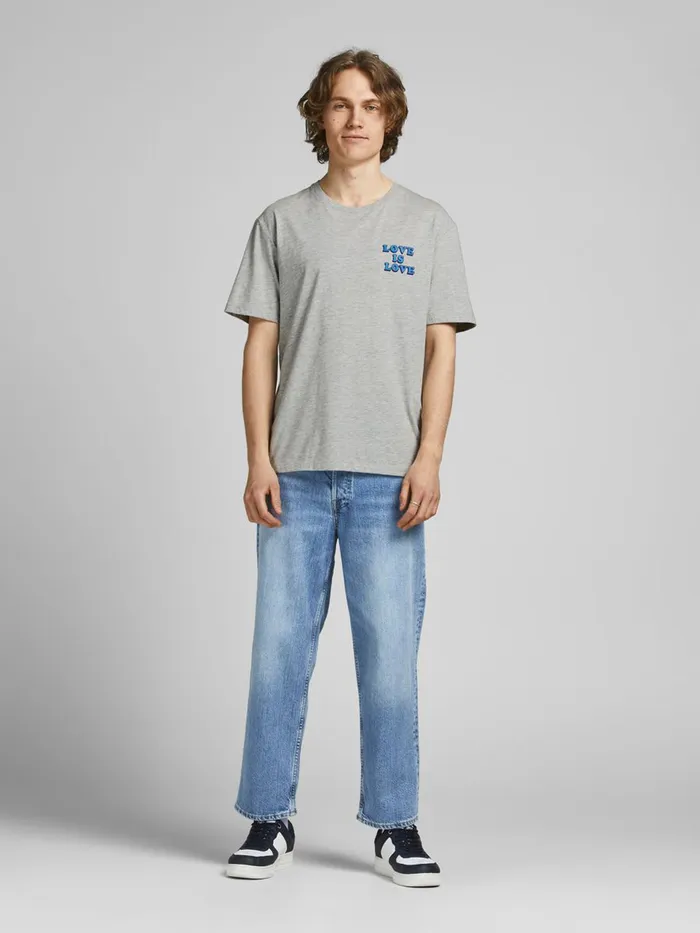 Tshirts JACK and JONES Mens PRIDE TSHIRT Grey Light Grey Melange Casaul