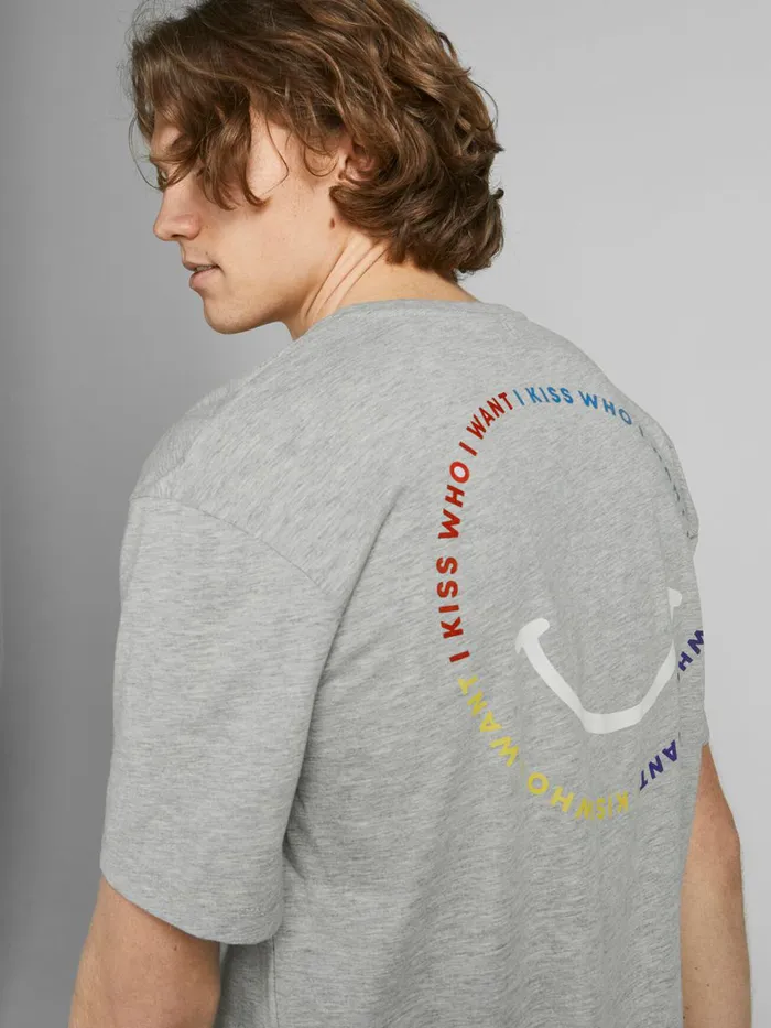 Tshirts JACK and JONES Mens PRIDE TSHIRT Grey Light Grey Melange Casaul
