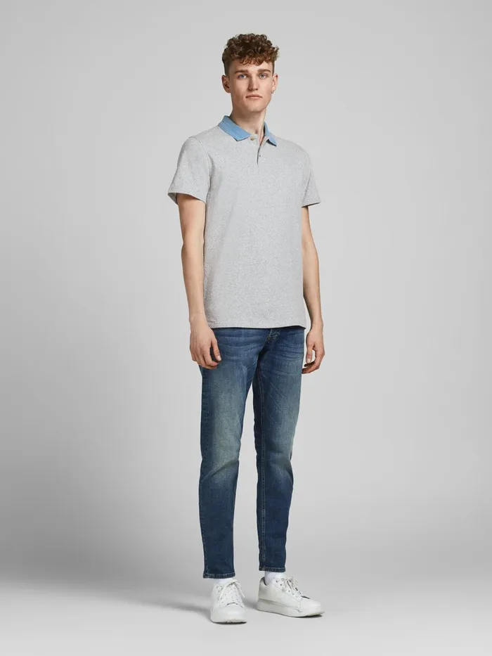 Tshirts JACK and JONES Mens REGULAR FIT KNIT MELANGE TSHIRT Grey Light Grey Melange Casaul