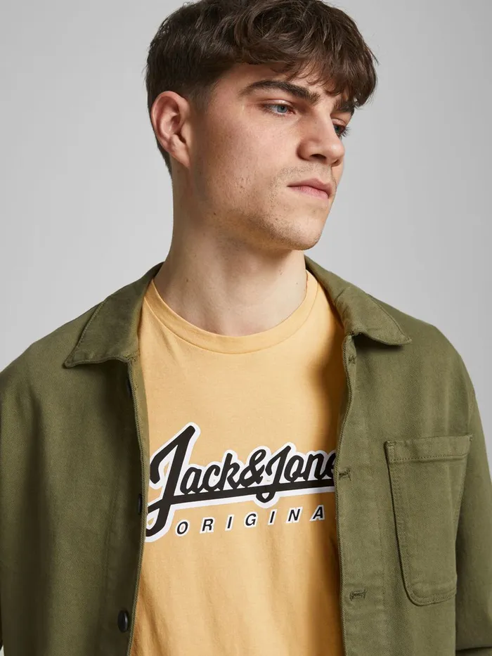 Tshirts JACK and JONES Mens SHADOW LOGO PRINT TSHIRT Yellow Sahara Sun For Sale