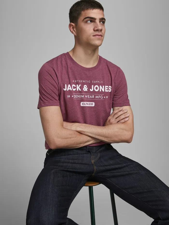 Tshirts JACK and JONES Mens SLIM FIT LOGO TSHIRT Pink Port Royale For Sale