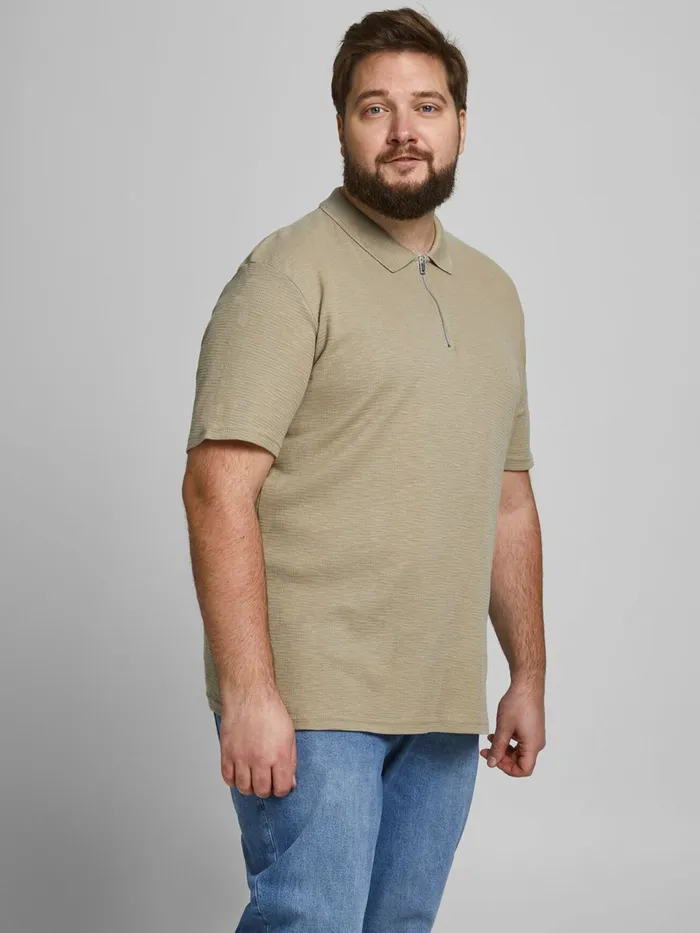 Tshirts JACK and JONES Mens TEXTURED ZIP PLUS SIZE POLO Beige Crockery Gift 4 You Tshirts JACK and JONES Mens TEXTURED ZIP PLUS SIZE POLO Beige Crockery Gift 4 You