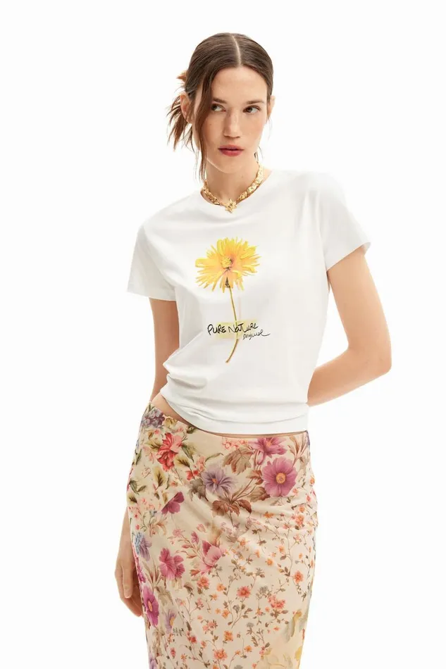 TShirts Women Desigual Flower Illustration Tshirt White