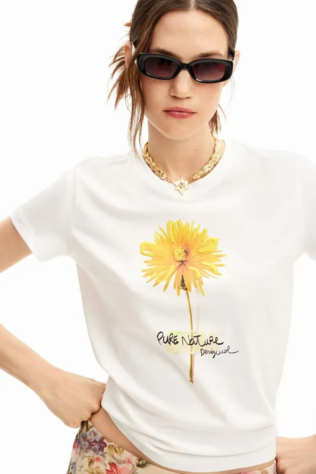 TShirts Women Desigual Flower Illustration Tshirt White