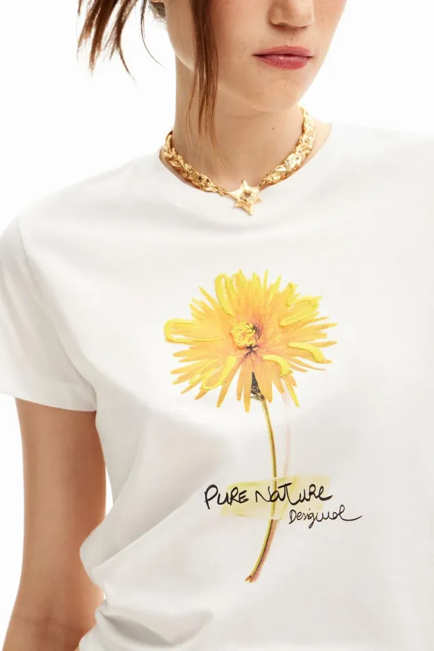 TShirts Women Desigual Flower Illustration Tshirt White
