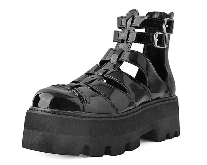 TUK Shoes Boots Men Black Patent Gladiator Dino Lug Sandal