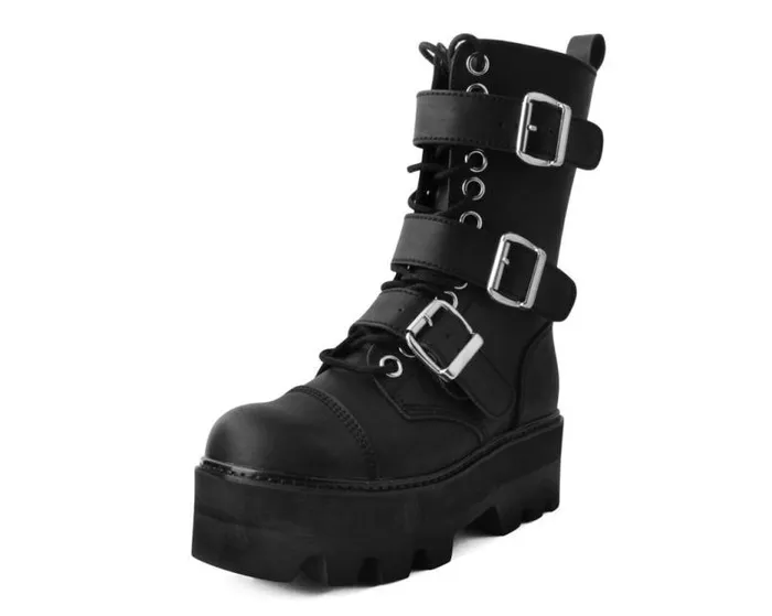 TUK Shoes Boots Women Black 12Eye 3Strap Dino Boot