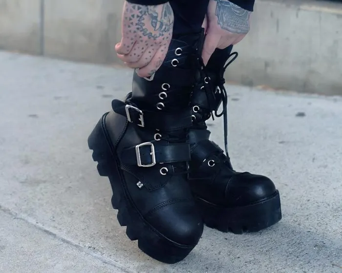 TUK Shoes Boots Women Black 12Eye 3Strap Dino Boot TUK Shoes Boots Women Black 12Eye 3Strap Dino Boot