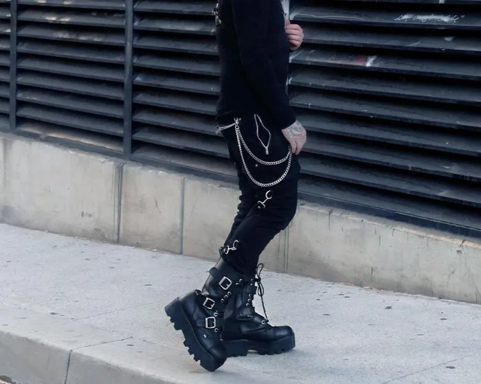 TUK Shoes Boots Women Black 12Eye 3Strap Dino Boot TUK Shoes Boots Women Black 12Eye 3Strap Dino Boot