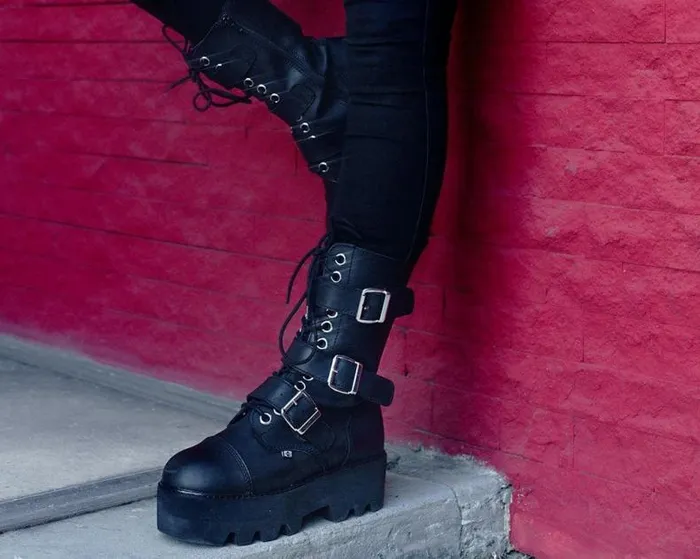 TUK Shoes Boots Women Black 12Eye 3Strap Dino Boot TUK Shoes Boots Women Black 12Eye 3Strap Dino Boot