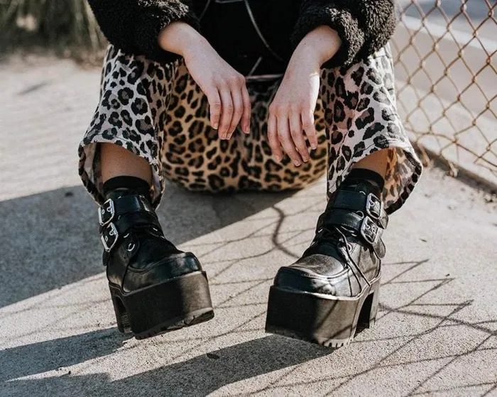 TUK Shoes Boots Women Black 2Buckle Distressed Faux Leather Vegan Nosebleed Boots TUK Shoes Boots Women Black 2Buckle Distressed Faux Leather Vegan Nosebleed Boots