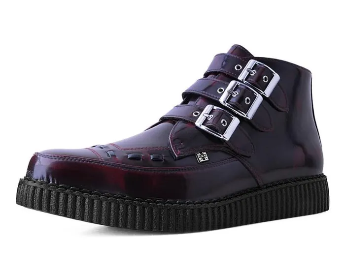 TUK Shoes Boots Women Burgundy RubOff 3Buckle Pointed Creeper Boot