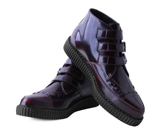 TUK Shoes Boots Women Burgundy RubOff 3Buckle Pointed Creeper Boot TUK Shoes Boots Women Burgundy RubOff 3Buckle Pointed Creeper Boot
