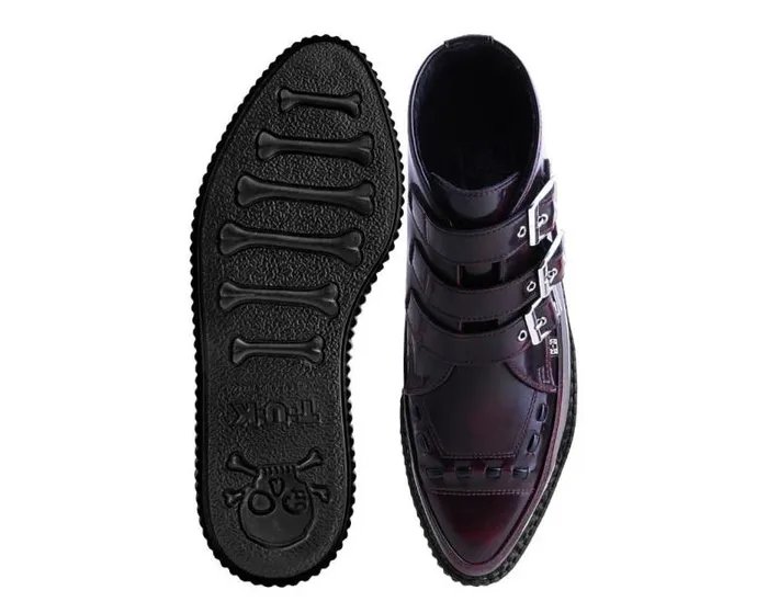 TUK Shoes Boots Women Burgundy RubOff 3Buckle Pointed Creeper Boot TUK Shoes Boots Women Burgundy RubOff 3Buckle Pointed Creeper Boot