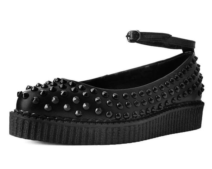 TUK Shoes Mary Janes Women Black Vegan Spiked Pointed Ballet Ankle Strap Creeper TUK Shoes Mary Janes Women Black Vegan Spiked Pointed Ballet Ankle Strap Creeper