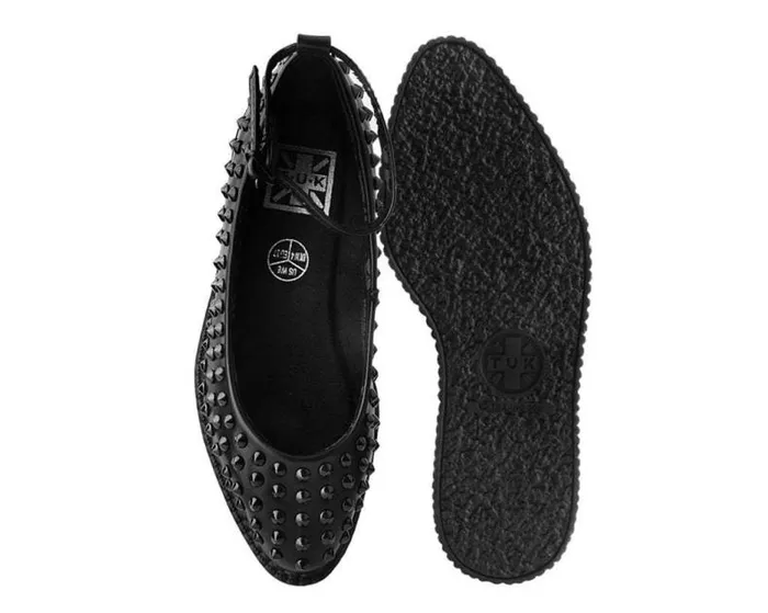 TUK Shoes Mary Janes Women Black Vegan Spiked Pointed Ballet Ankle Strap Creeper TUK Shoes Mary Janes Women Black Vegan Spiked Pointed Ballet Ankle Strap Creeper