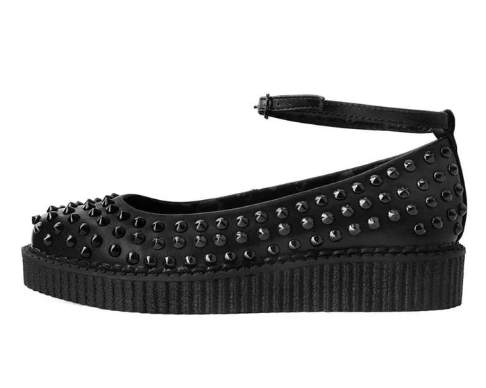 TUK Shoes Mary Janes Women Black Vegan Spiked Pointed Ballet Ankle Strap Creeper TUK Shoes Mary Janes Women Black Vegan Spiked Pointed Ballet Ankle Strap Creeper