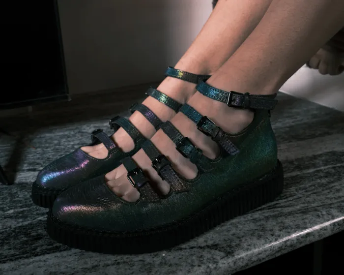 TUK Shoes Mary Janes Women Midnight Abalone MultiStrap Pointed Mary Jane Creepers TUK Shoes Mary Janes Women Midnight Abalone MultiStrap Pointed Mary Jane Creepers
