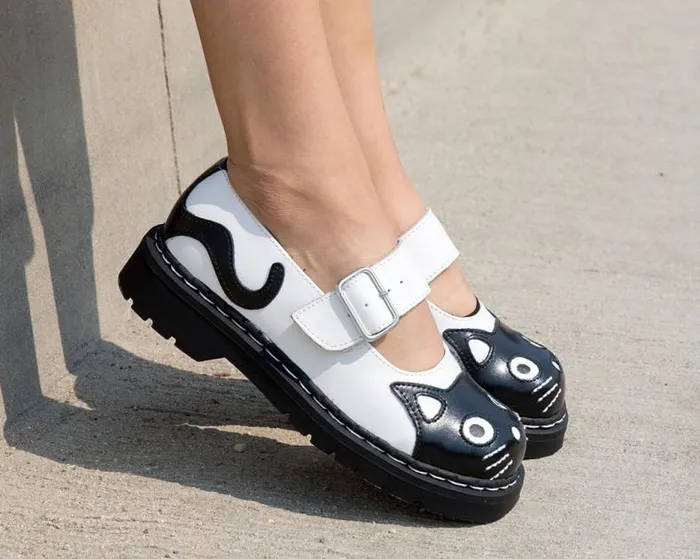 TUK Shoes Mary Janes Women White And Black Kitty Mary Jane TUK Shoes Mary Janes Women White And Black Kitty Mary Jane