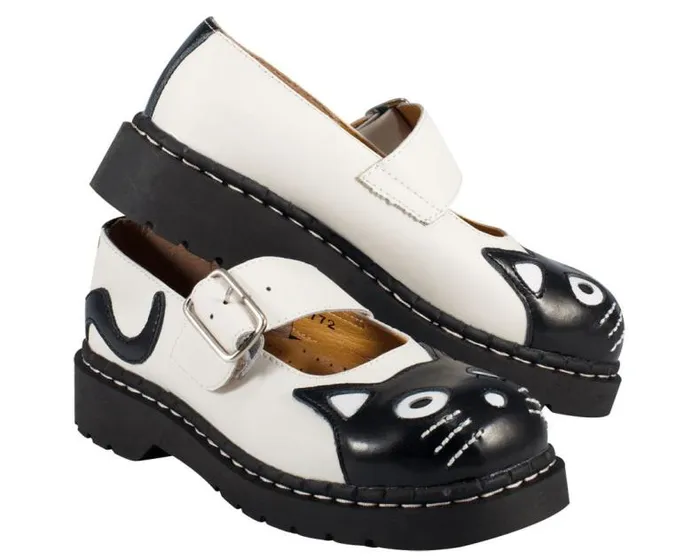 TUK Shoes Mary Janes Women White And Black Kitty Mary Jane TUK Shoes Mary Janes Women White And Black Kitty Mary Jane