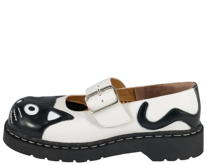 TUK Shoes Mary Janes Women White And Black Kitty Mary Jane TUK Shoes Mary Janes Women White And Black Kitty Mary Jane