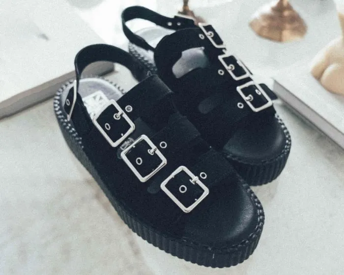 TUK Shoes Platforms Women Black Faux Suede 3Buckle Mondo Sandal TUK Shoes Platforms Women Black Faux Suede 3Buckle Mondo Sandal