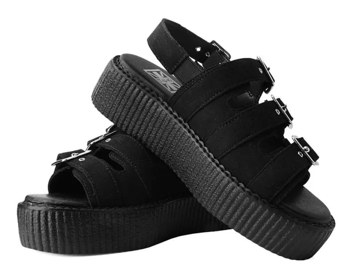 TUK Shoes Platforms Women Black Faux Suede 3Buckle Mondo Sandal TUK Shoes Platforms Women Black Faux Suede 3Buckle Mondo Sandal