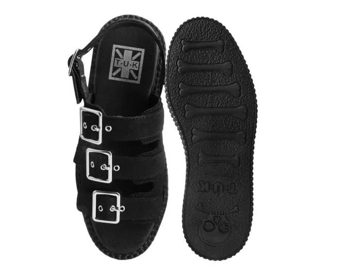 TUK Shoes Platforms Women Black Faux Suede 3Buckle Mondo Sandal TUK Shoes Platforms Women Black Faux Suede 3Buckle Mondo Sandal