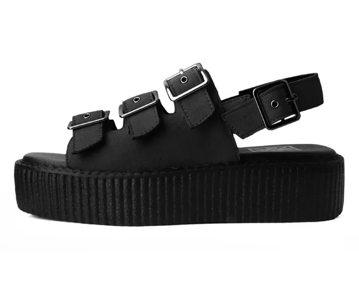 TUK Shoes Platforms Women Black Faux Suede 3Buckle Mondo Sandal TUK Shoes Platforms Women Black Faux Suede 3Buckle Mondo Sandal