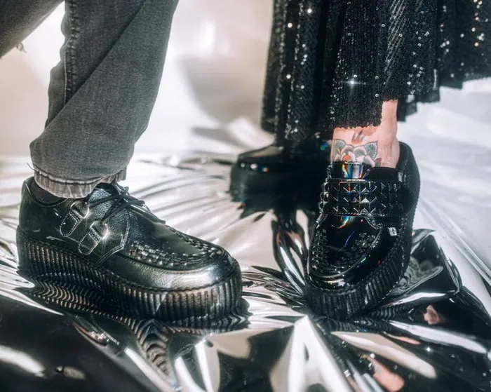 TUK Shoes Platforms Women Black Rainbow Haze Studded Creeper Mule