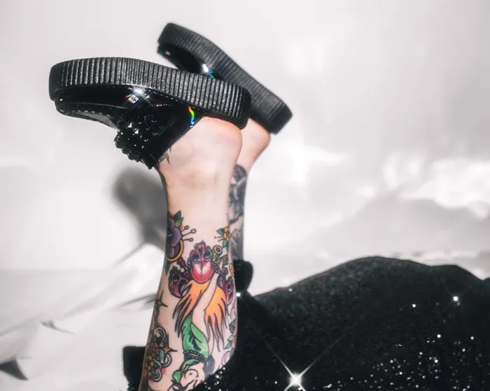 TUK Shoes Platforms Women Black Rainbow Haze Studded Creeper Mule