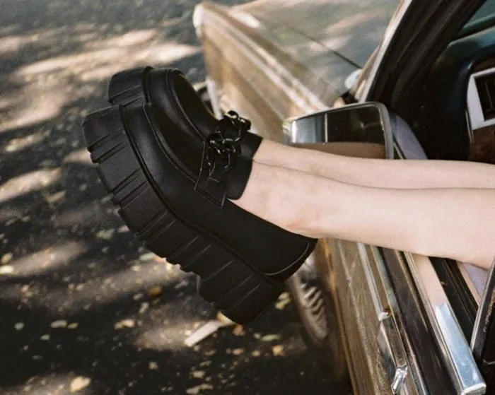 TUK Shoes Platforms Women Black TUKskin Anarchic Airship Chain Loafer TUK Shoes Platforms Women Black TUKskin Anarchic Airship Chain Loafer