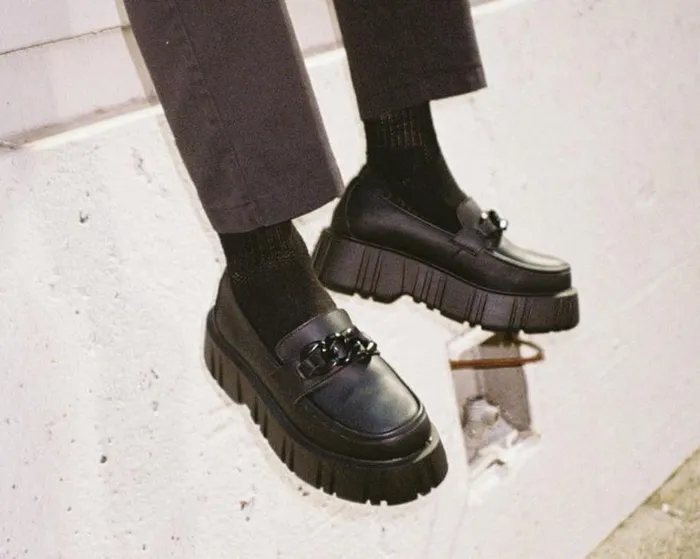 TUK Shoes Platforms Women Black TUKskin Anarchic Airship Chain Loafer TUK Shoes Platforms Women Black TUKskin Anarchic Airship Chain Loafer