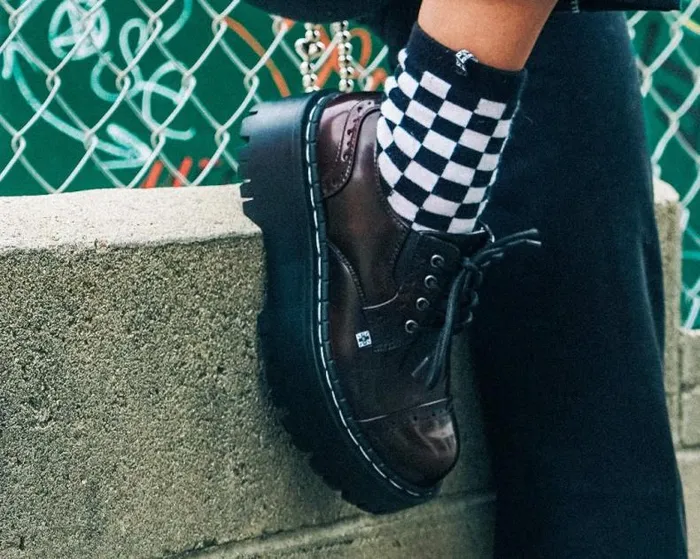 TUK Shoes Platforms Women Burgundy RubOff Double Decker Brogue TUK Shoes Platforms Women Burgundy RubOff Double Decker Brogue